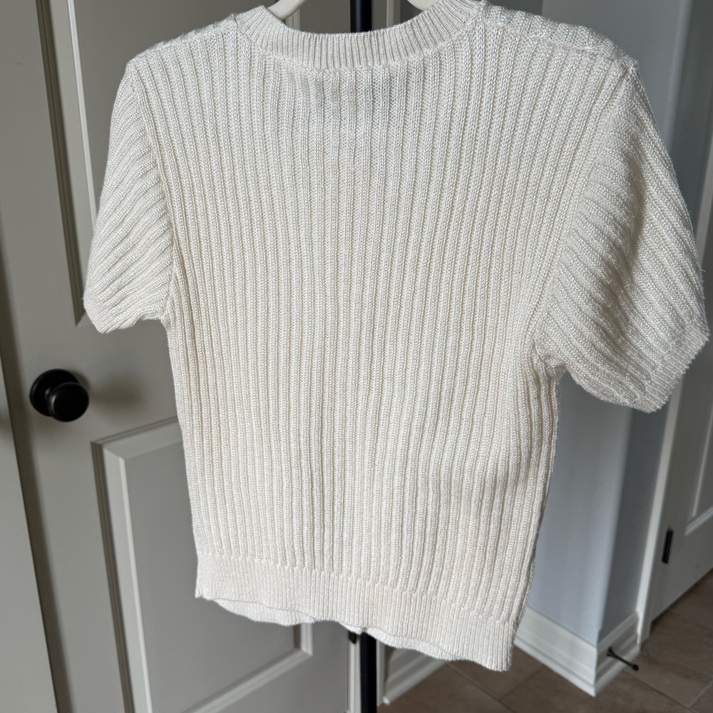 Vintage Cable Knit Short Sleeve Cardigan Ivory Button Front Size M USA Made - Picture 4 of 5